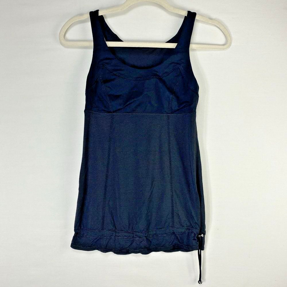 Lululemon Tank Top Size 2 Drawstring Cinch Waist Womens Black Stripe Pattern